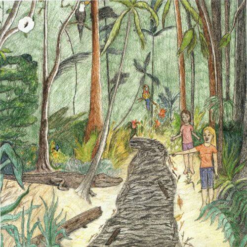 The Fallen Log pointing at an alligator