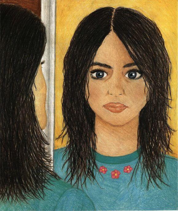 Paintings looking at herself