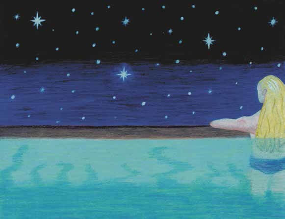 Illuminated girl looking at the stars