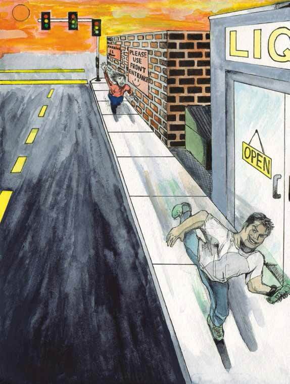 The Five-Dollar Bill running on the street