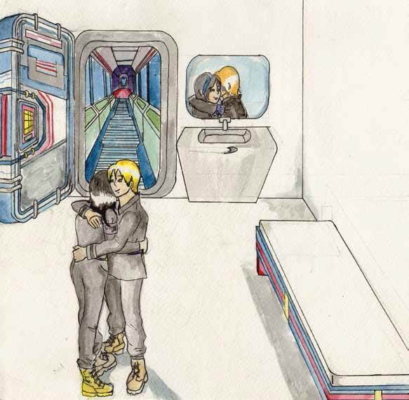 Galactic Rebels hugging in the spacecraft