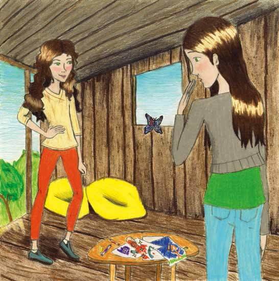 The Treehouse girls inside a treehouse