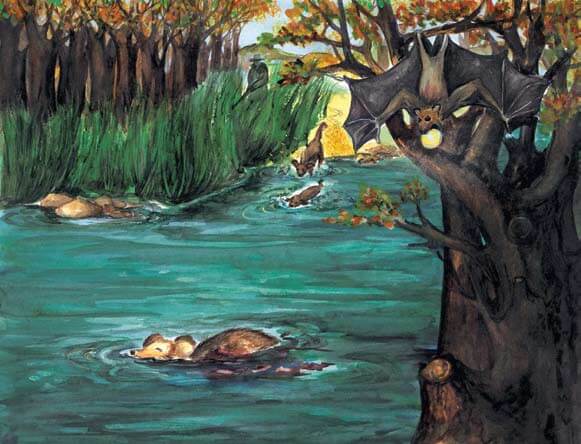 Bats and Pearls floating on the river
