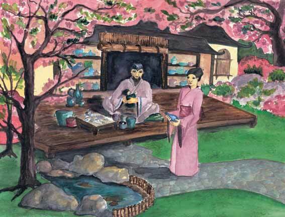 The Ship in a Bottle family house with cherry blossoms