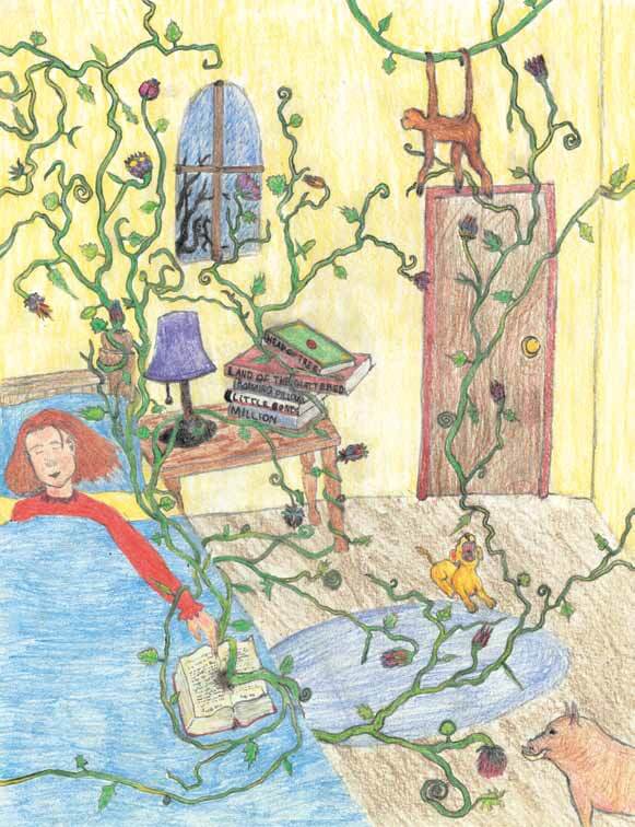 Mr. Larson’s Library vines sprouting from a book