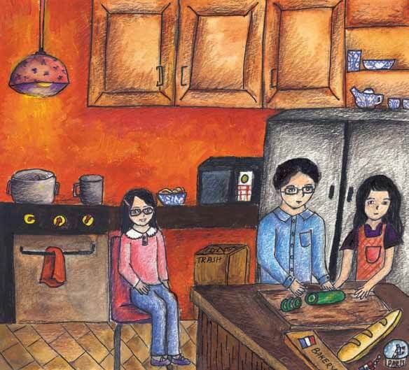 Mung Bean Noodles and French Bread family in the kitchen