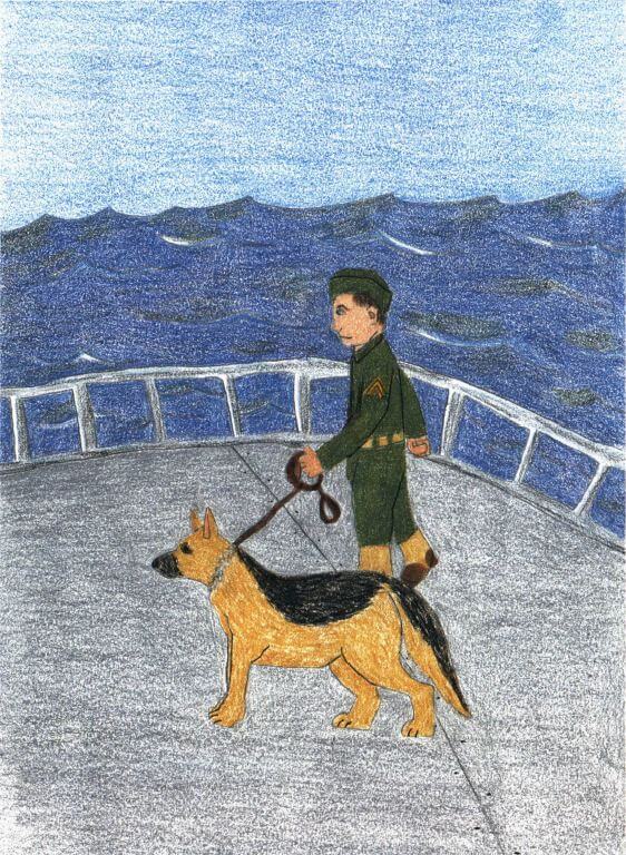 A Dog of War holding a dog