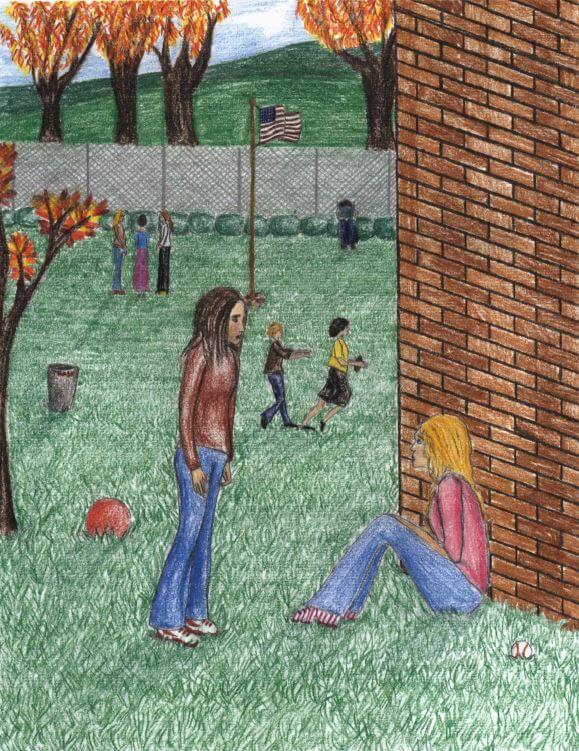 Friendship talking at the back of the building