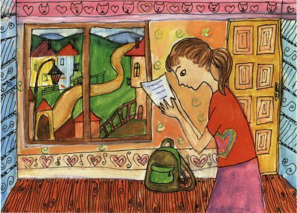 We're Moving reading a letter