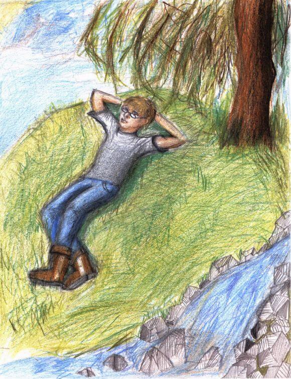 Below the Sparkling Sunshine laying on the grass