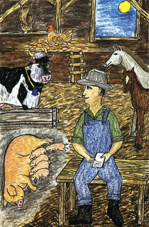 Poet writing in the barn