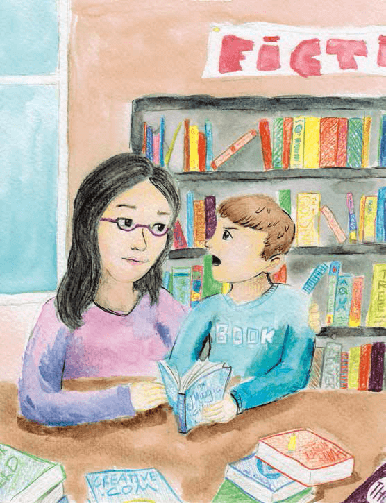 A Friend Named Chester Mon and son reading a book