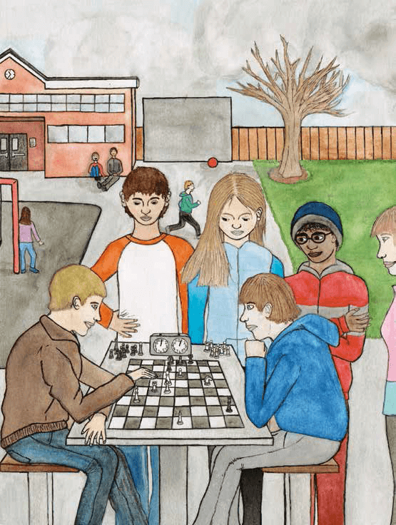 Black and White Children playing chess