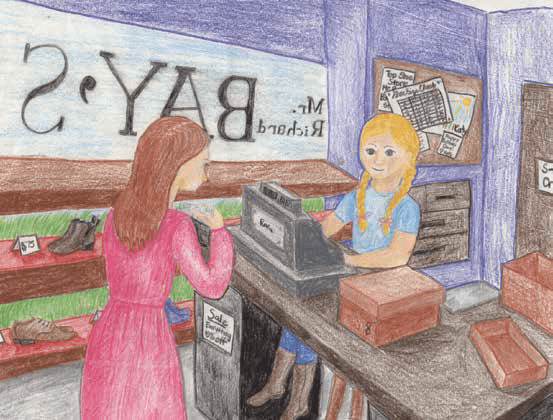 Katy Runs the Store Girl processing payment in a store