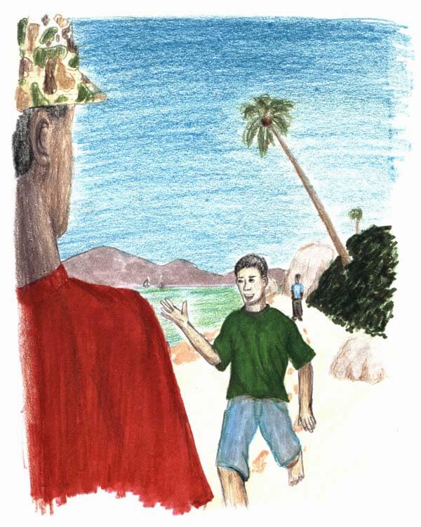 a scrap of orange cloth guy running
