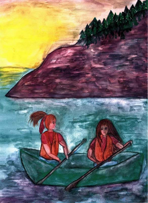 canoeing two girls canoeing
