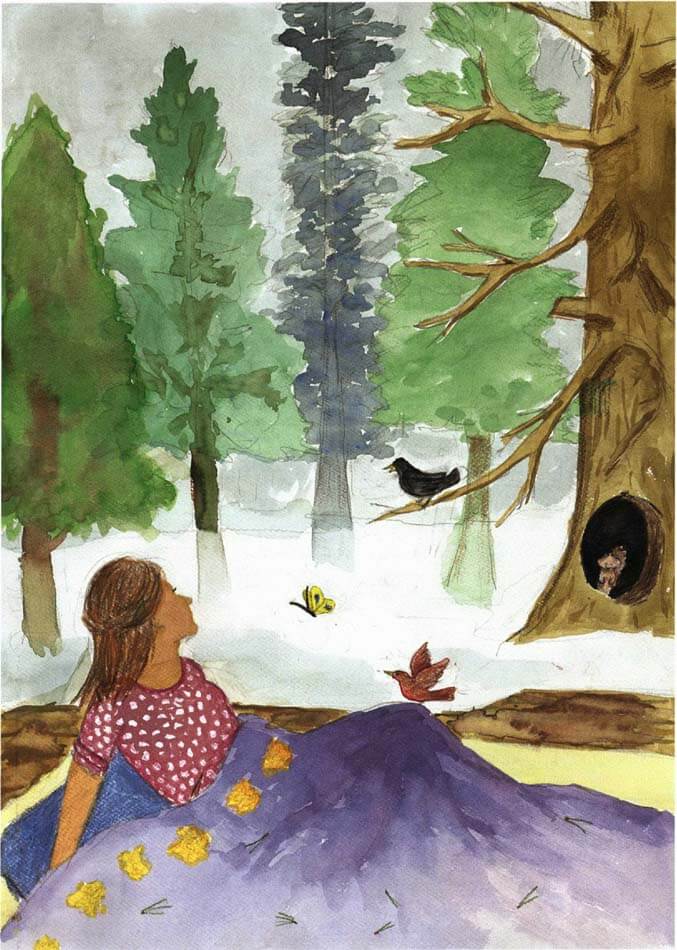 A Cedar Morning girl waking up in the forest