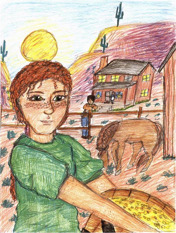 the 54th rider farm house horse red hair child