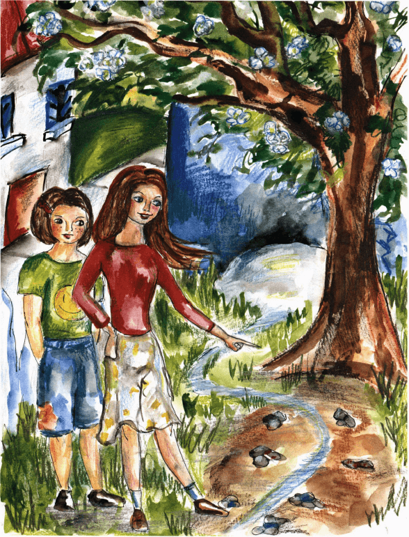The Kingdom of Stones two girls by the stream