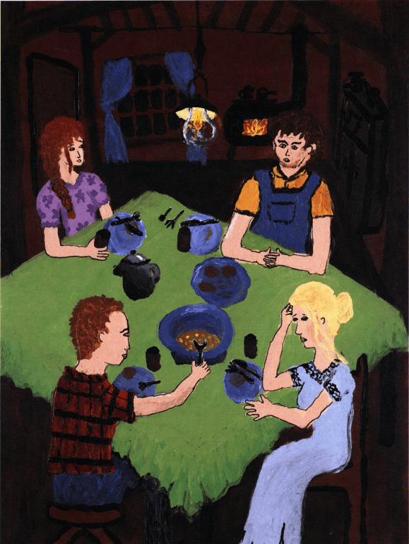 A Second Beginning family during dinner