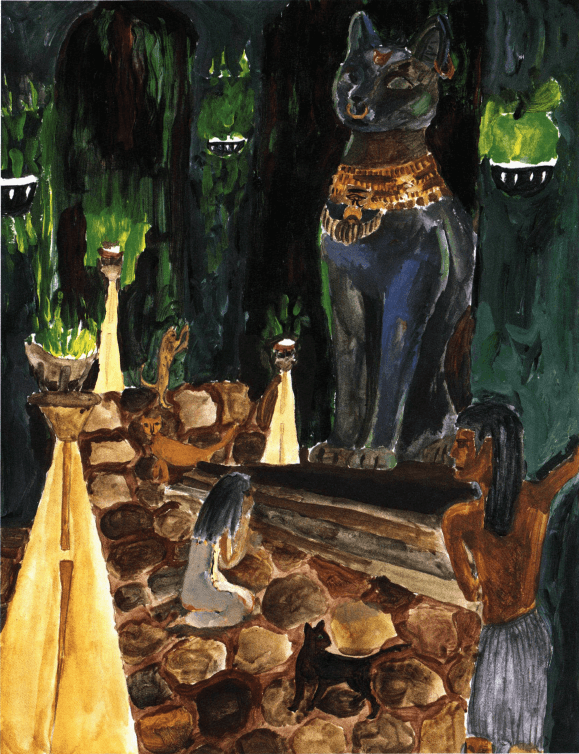 The Thief of Bubastis girl is kneeling