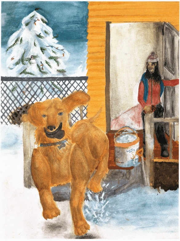 Maddie's Little Miracle dog running in the snow