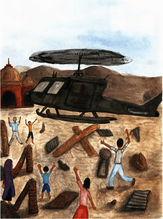 The Shifting Sands helicopter approcahing