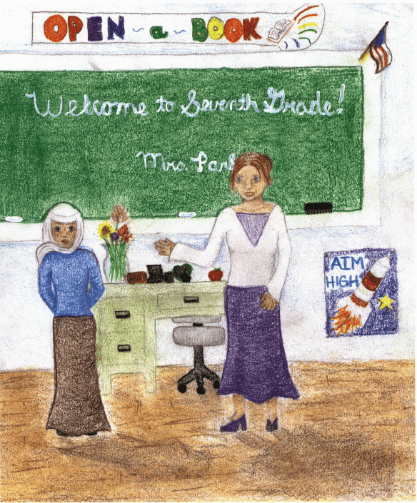 Muslim Girl standing in front of the class