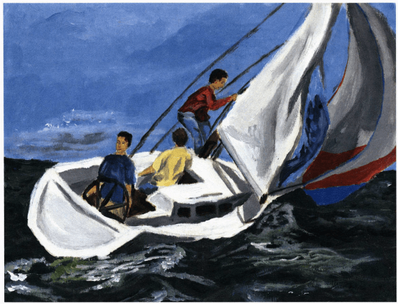 Stranded boys in a boat