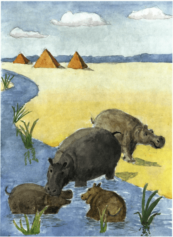 The Tale of Tawret hippos in the water