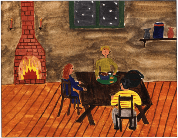 Abby and the Pony Express eating at the dinner table