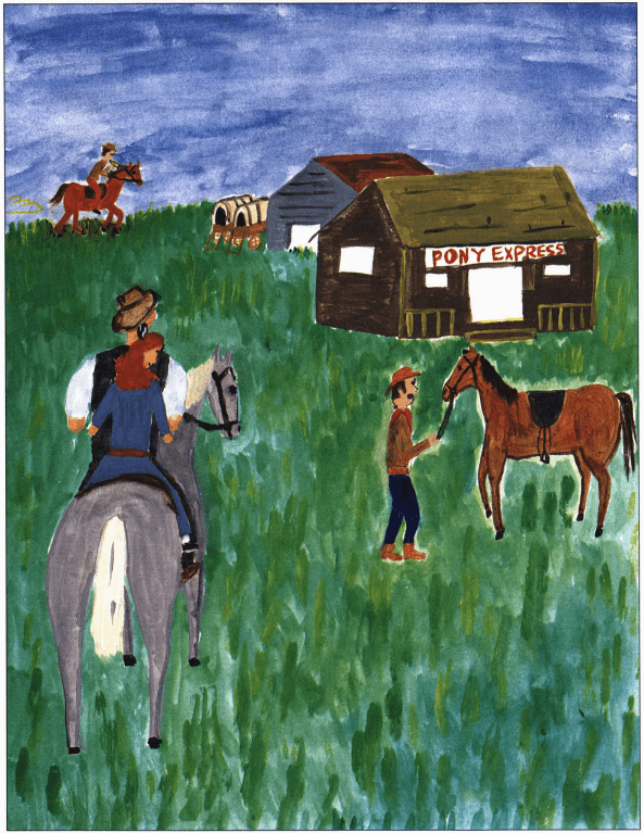 Abby and the Pony Express people and horses