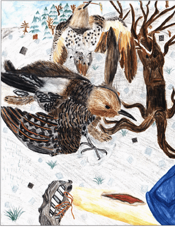 Woodpecker's Way creature in the snow