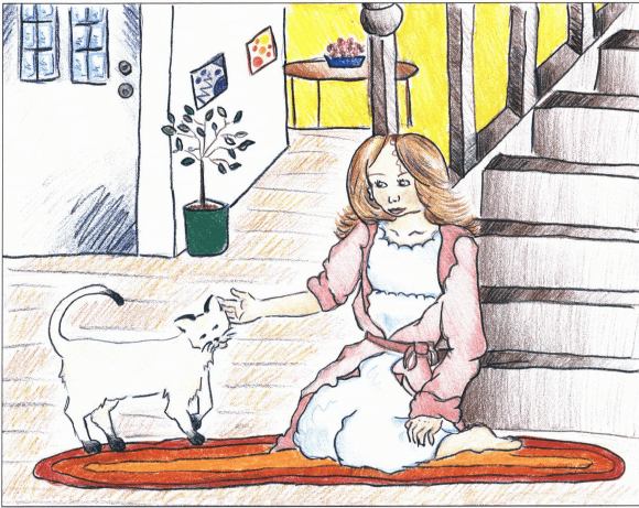 Silver Blue patting the cat