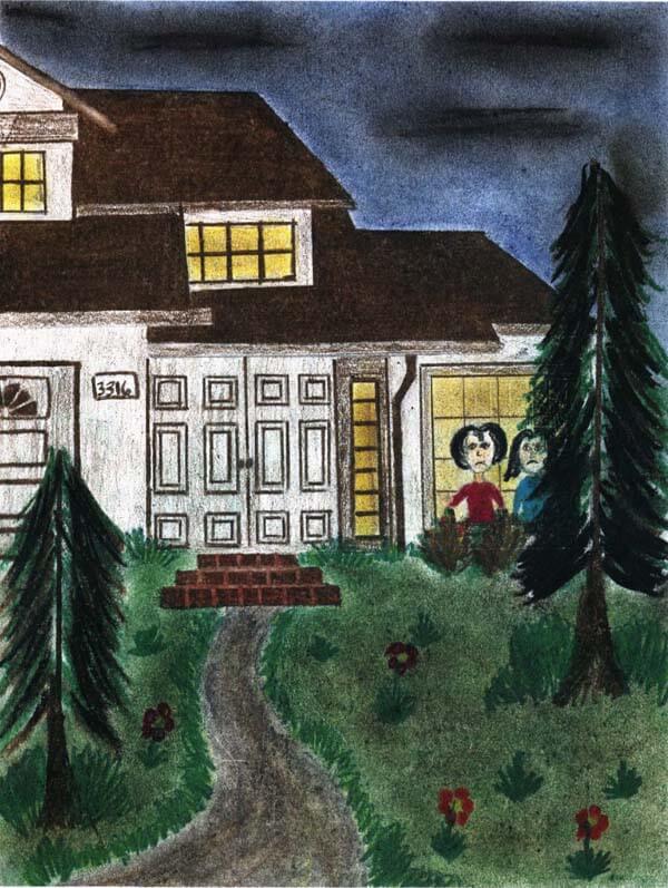 rainy day man house at night