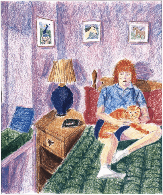 A Sour Note girl and cat on the bed