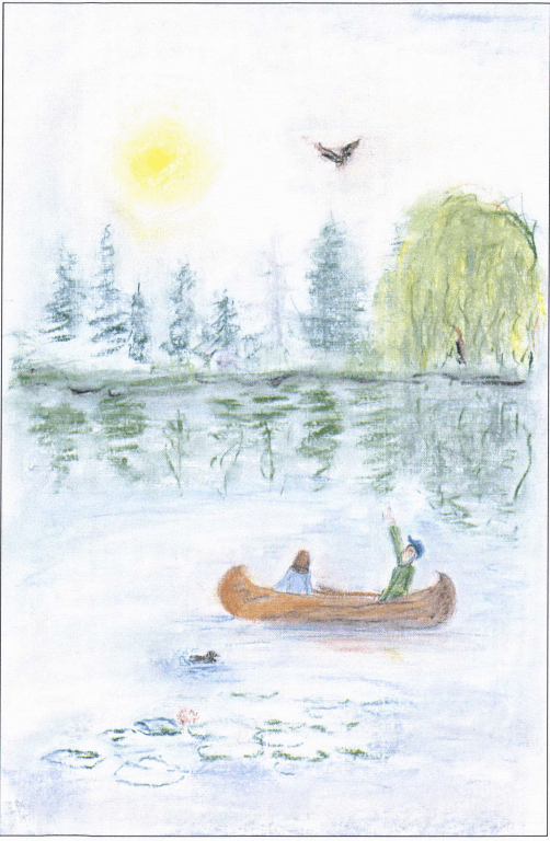 Canoeing father and son in a canoe
