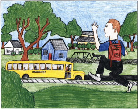 No Mercy boy catching the school bus