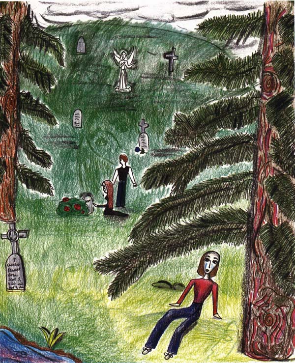 Stroke of the Bow girl sitting in graveyard