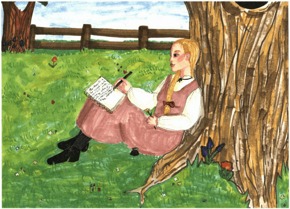 Bliss writing under the tree