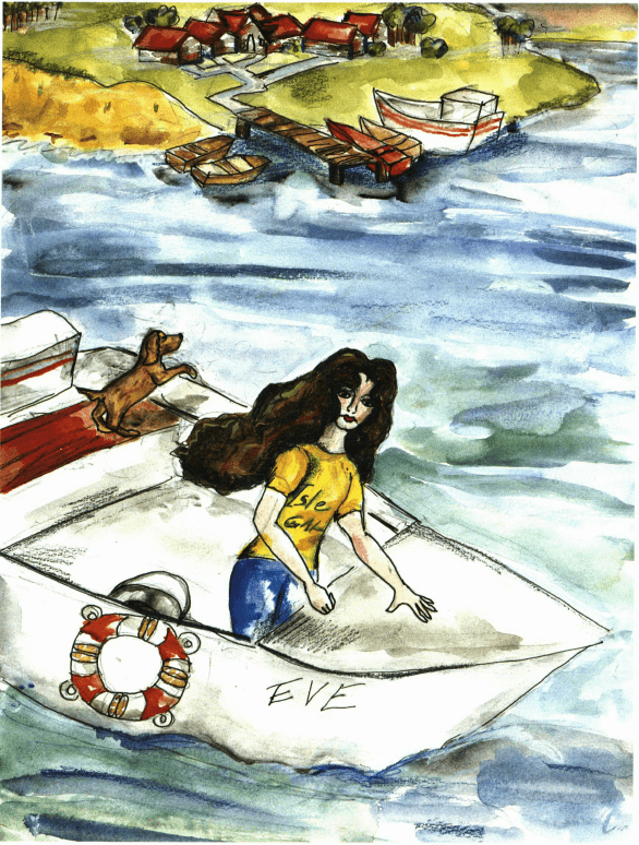 The Island girl and dog on a boat