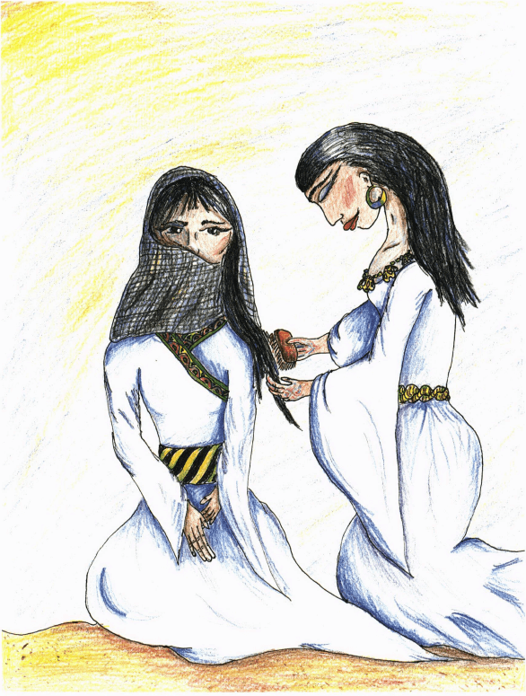 Wives of the Desert combing woman hair