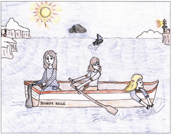 A Narrow Escape girls on a boat
