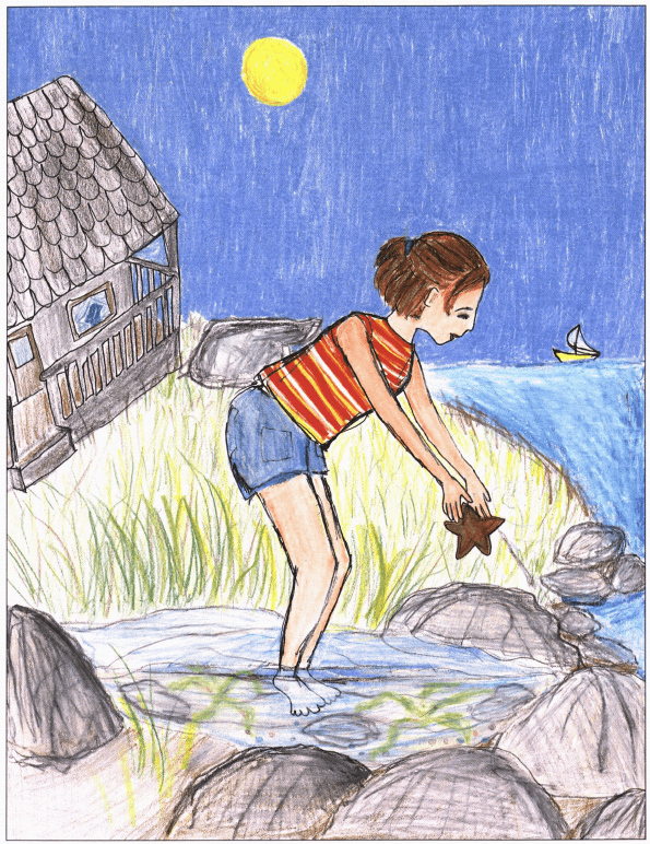 Summer Days Beside Cannon Rock girl picking up starfish