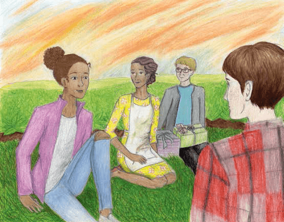 Family sitting on the grass