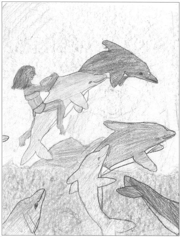 Hawaiian Hurricane girl with dolphins