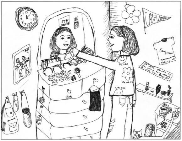 Irina Cleans Her Room looking at the mirror