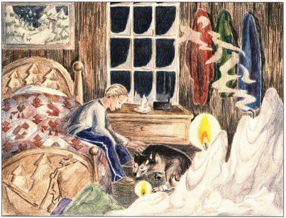 The Ultimate Challenge: To Come Home Alive boy and dog near the fire