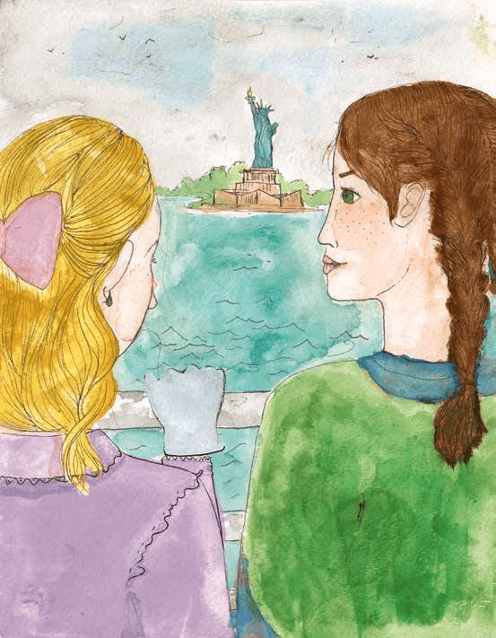 Finally Free (Maybe?) girls looking at statue of liberty