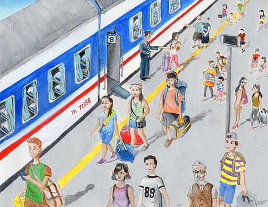 Welcome Aboard at the train station